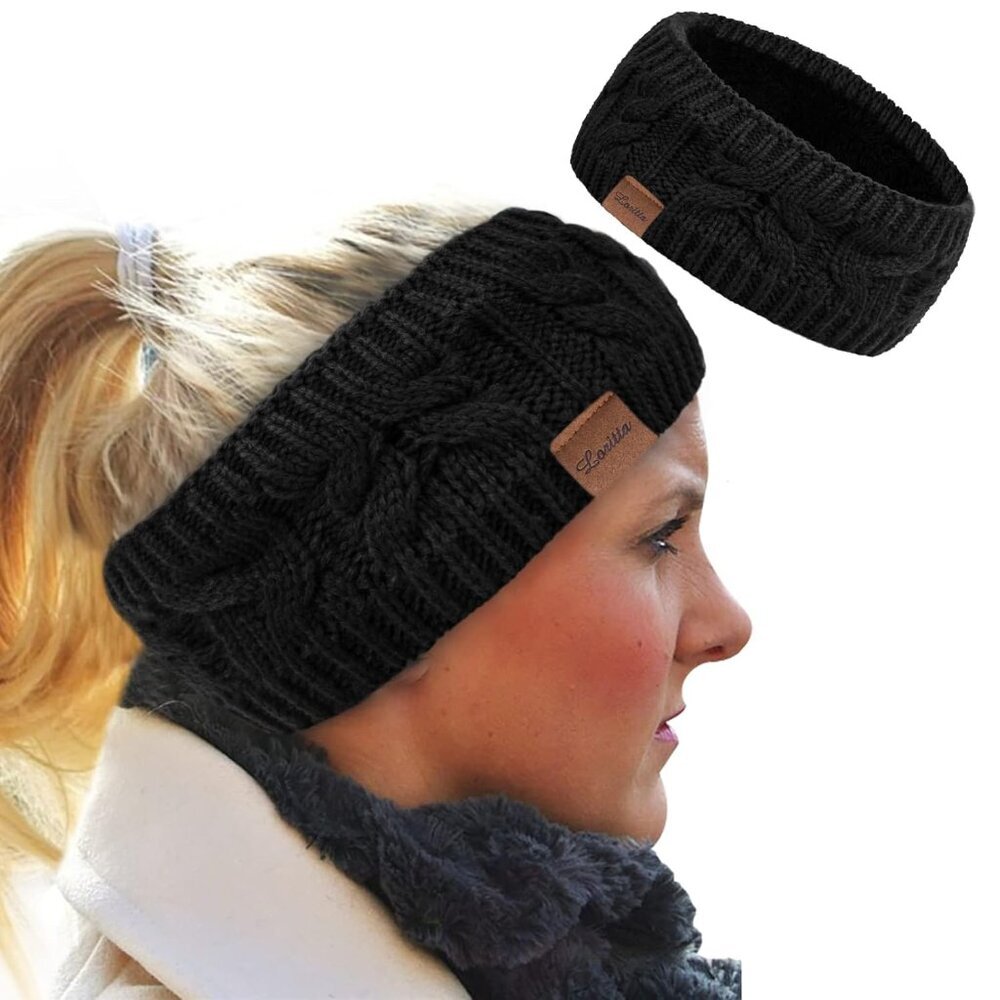 Womens Ear Warmers Headbands Winter Warm Fuzzy Cable Knit Head Wrap Fleece Lined